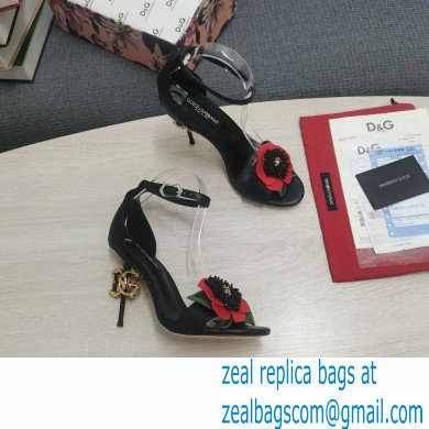 Dolce  &  Gabbana DG Logo Heel 10.5cm Black Red Roses Sandals Black 2022